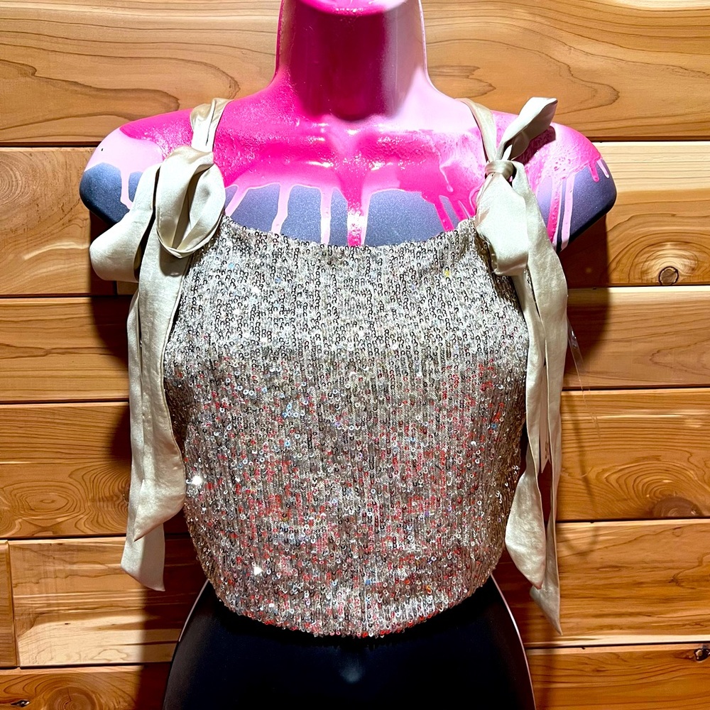 SO • Gold Sequin • Adjustable Tie Straps • Size L (Juniors)